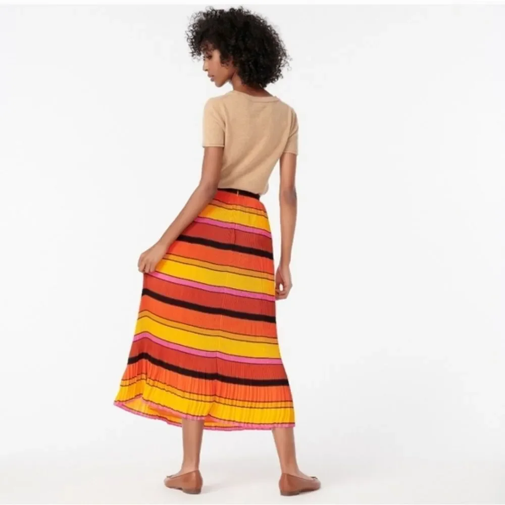 J Crew Vibrant Orange Pleated Striped Maxi Skirt Size 0